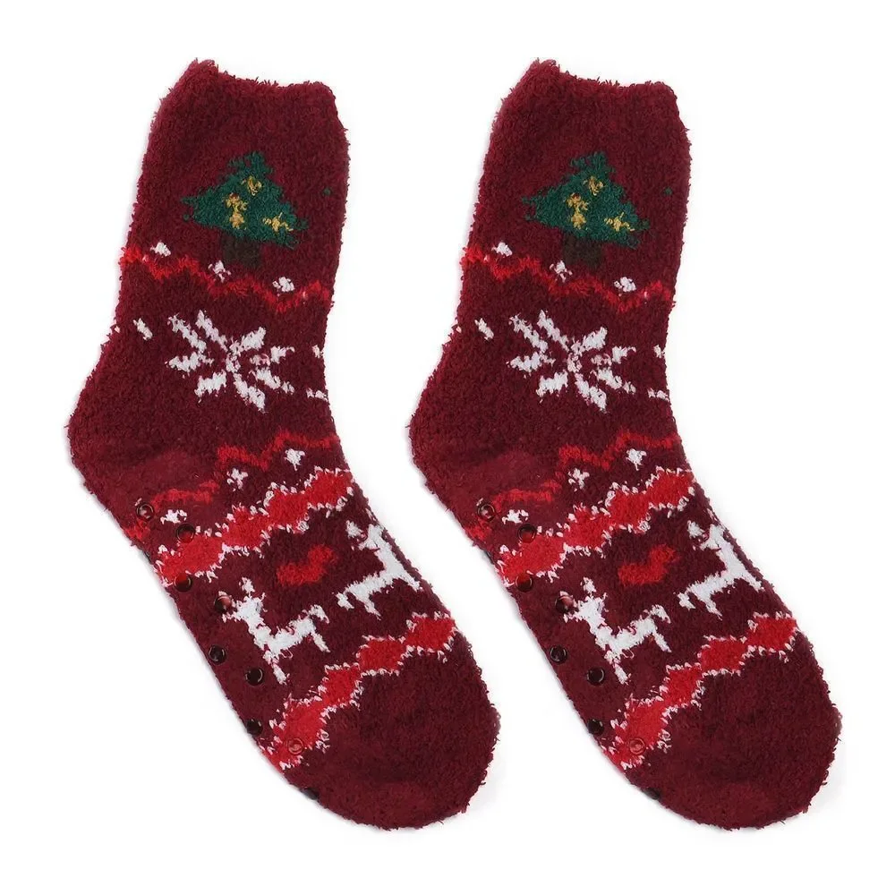 Woven Pattern Jacquard Super Soft & Warm Plush Non-Slip Socks